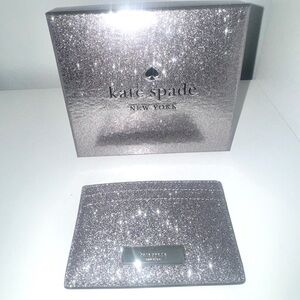 NWT Kat’s Spade Silver Glitter Card Holder with Gift Box
